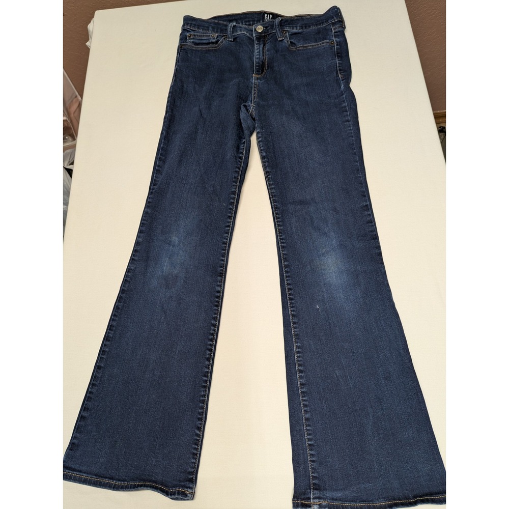 Gap Womens Dark Wash Flare Leg Denim Jeans Blue Mid Rise Stretch Size 29 Short
